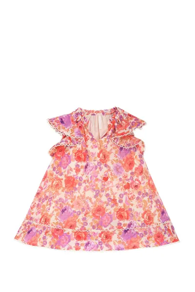 Zimmermann Kids' Girl's Raie Floral-print Flounce Dress In Red/purple Floral