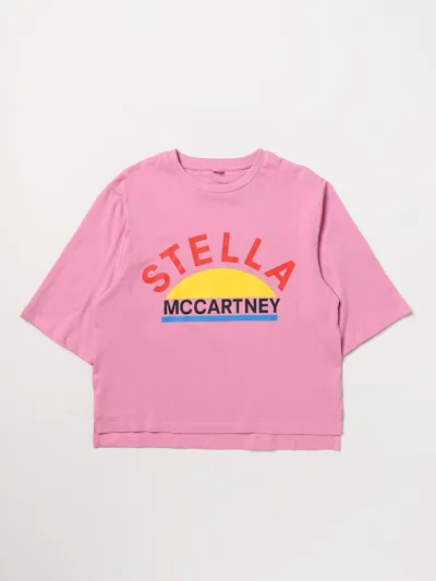 Stella Mccartney Kids Girls Pink Organic Cotton T-shirt In Wisteria