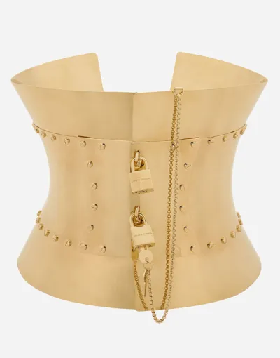 Dolce & Gabbana Rigid Wide Corset Belt With Padlocks In Gold