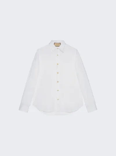 Gucci Oxford Cotton Shirt With Embroidery In White