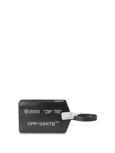 Off-white Zip Tie Medium Leather Clutch In Black