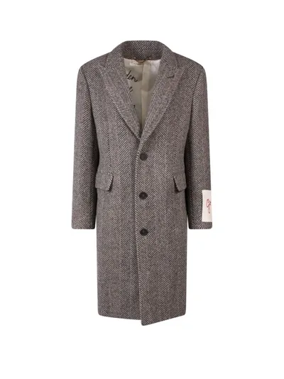 Golden Goose Virgin Wool Herringbone Fabric Coat In Gray