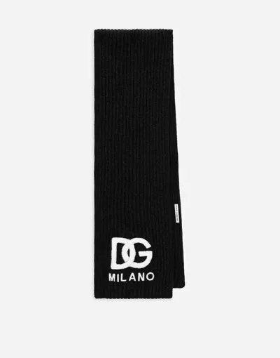 Dolce & Gabbana Kids' Logo-lettering Ribbed-knit Scarf In Black