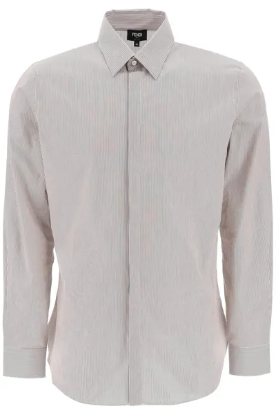 Fendi Striped Cotton Shirt In White,brown