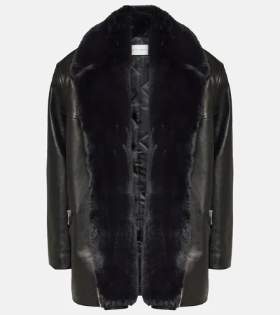 Magda Butrym Faux Fur-trimmed Leather Jacket In Black