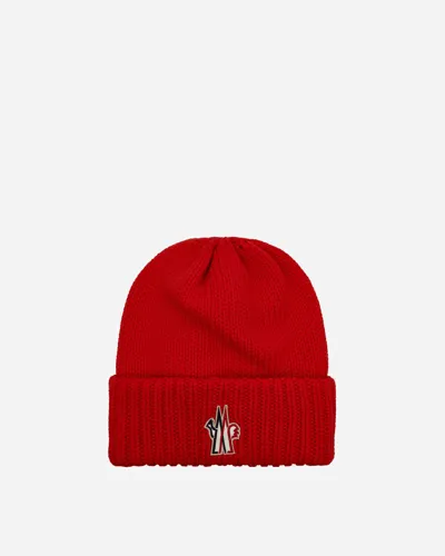 Moncler Logo Patch Beanie In Orange