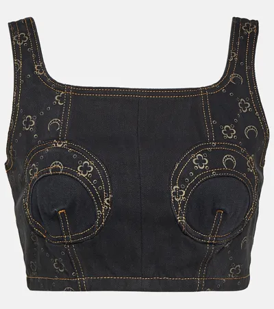 Marine Serre Regenerated Denim Bustier Top In Black