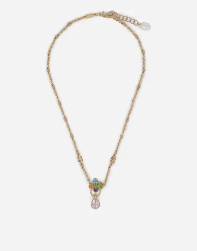 Dolce & Gabbana 18 Kt Yellow Gold Rainbow Pendant  With Multicolor Fine Gemstones