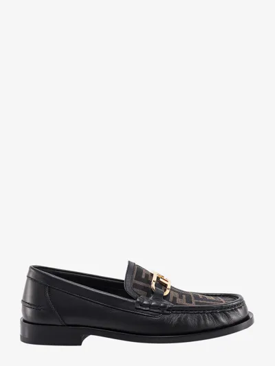 Fendi Leather Loafer With Ff Print Insert In Tabacco