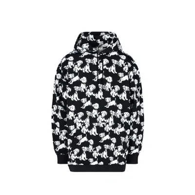 Celine Hooded Printed Dogs Sweatshirt In Black