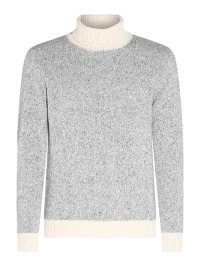 Eleventy Contrasting-trim Wool-blend Jumper In Grey