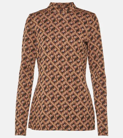 Diane Von Furstenberg Birdie Printed Top In Brown