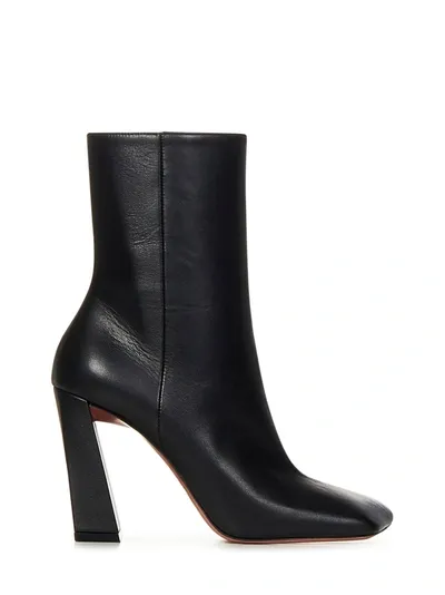 Amina Muaddi Marine 95 Leather Ankle Boots In Nero