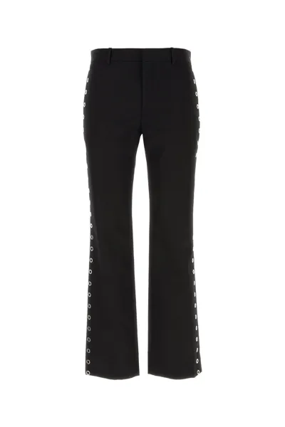 Off-white Eyelet-embellished Wool Trousers In Black