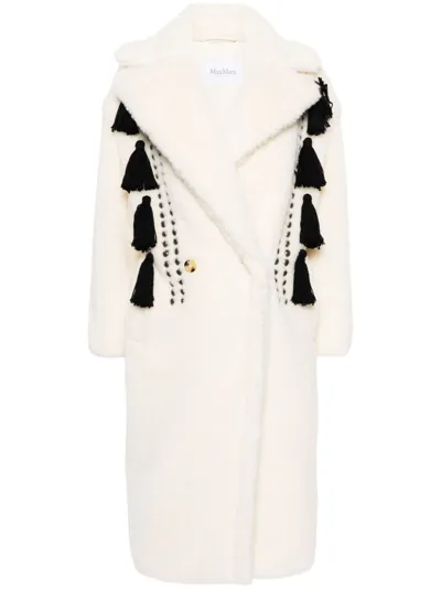 Max Mara Embroidered Wool Coat In White