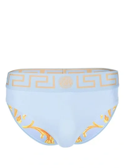 Versace Greca Border Swim Briefs In Blue