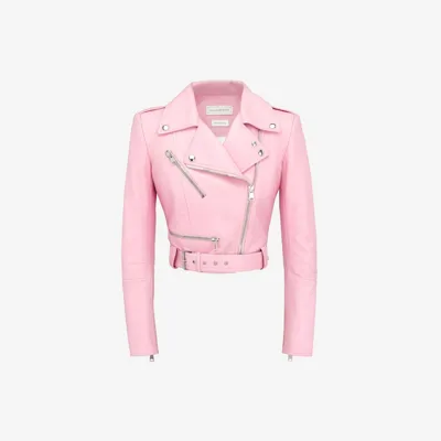 Alexander Mcqueen Cropped Biker Jacket In Pale Pink