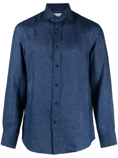 Brunello Cucinelli Buttoned-up Linen Shirt In Blue