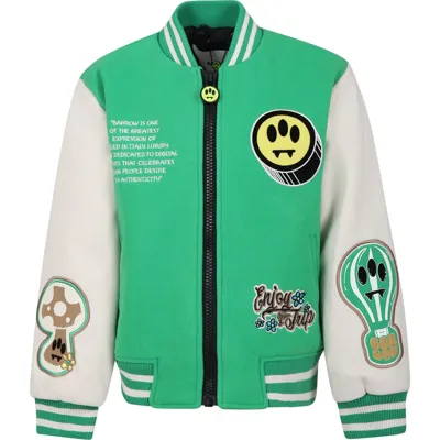 Barrow Kids' Patch-detail Logo-print Bomber Jacket In Green