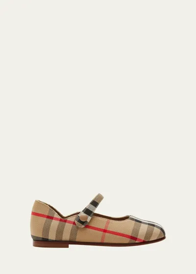 Burberry Kids' Vintage Check Mary Jane Ballerinas In Archive Beige Check