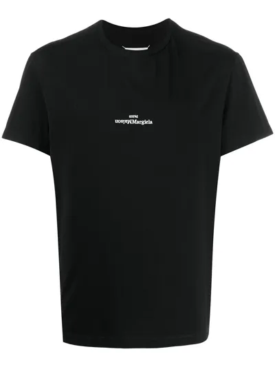 Maison Margiela Logo-embroidered Cotton-jersey T-shirt In Black