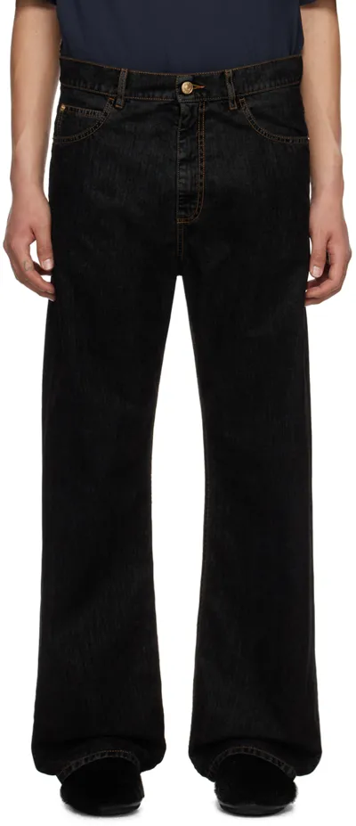 Marni Black Flocked Denim Jeans In Fdn99 Black