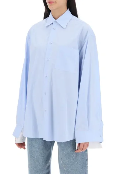 Mm6 Maison Margiela Ladies Blue Cape-effect Poplin Shirt