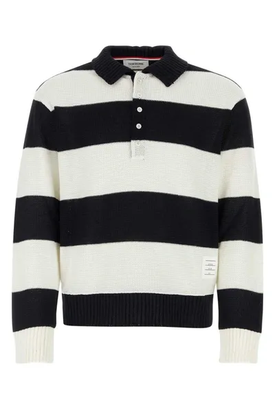 Thom Browne Striped Knitted Polo Shirt In Multicolor