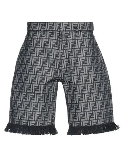 Fendi Fringed Monogram Bermuda Shorts In Blue