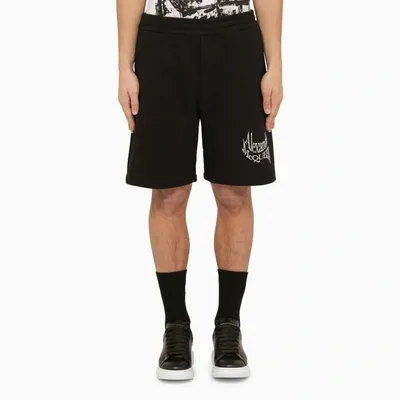 Alexander Mcqueen Warped Logo Shorts In Black