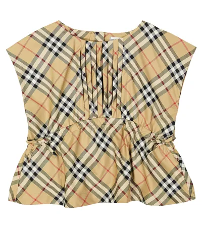 Burberry Kids'  Check Cotton-blend Top In Archive Beige