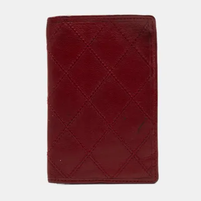 Pre-owned Chanel Red Quilted Leather Vintage Bifold Card Holder