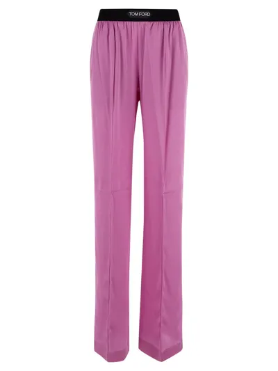 Tom Ford Logo Waistband Straight Leg Pants In Purple