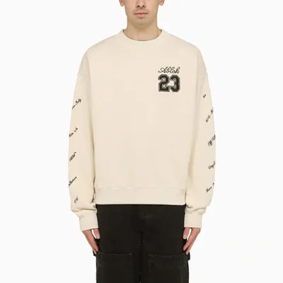 Off-white Logo-embroidered Cotton Sweatshirt In Beige,black