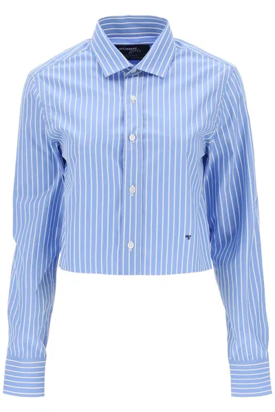 Hommegirls Cropped Striped Poplin Shirt In Blue White (blue)