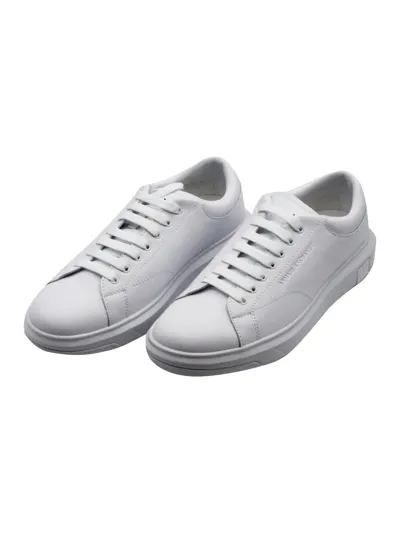 Armani Collezioni Leather Sneakers With Matching Box Sole And Lace Closure. Small Logo On The Tongue And Back In White