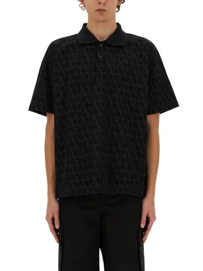 Valentino Polo Shirt With Iconographe Toile Print In Black