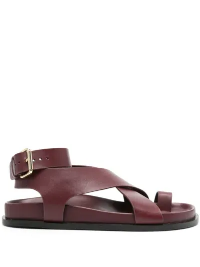 A.emery Red Jalen Leather Flat Sandals In Burgundy