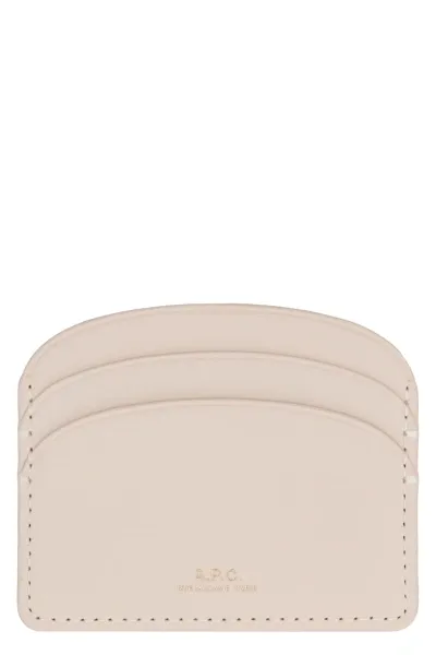 Apc Logo Detail Leather Card Holder In Panna