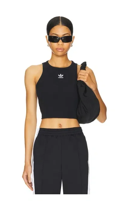 Adidas Originals Logo-embroidered Fine-ribbed Tank Top In Black