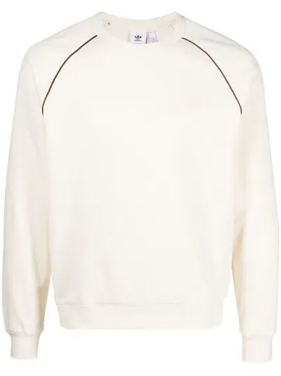 Adidas Originals Stripe-detail Crew-neck Sweatshirt In Neutrals