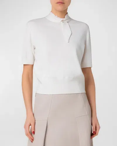 Akris Cashmere Knit Top With Knot Detail In White