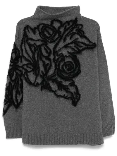 Alberta Ferretti Floral-intarsia Sweater In Grey