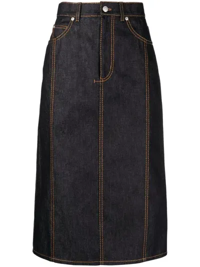 Alexander Mcqueen Denim Midi Skirt In Dark Red