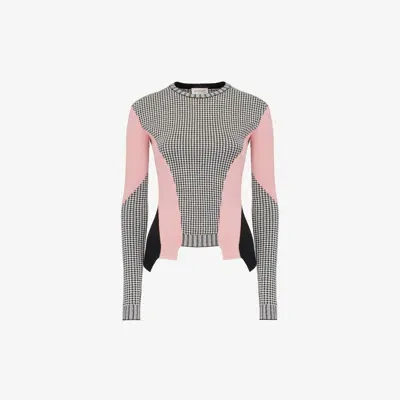 Alexander Mcqueen Dogtooth Colour-block Peplum Jumper In Black/white/pink