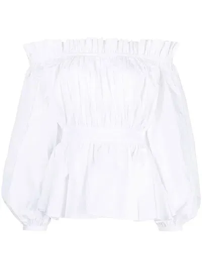 Alexander Mcqueen Off-shoulder Cotton Blouse In Weiss