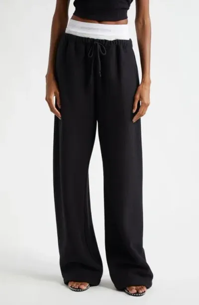 Alexander Wang Logo Elastic Waist Wide Leg Cotton Sweatpants In Black