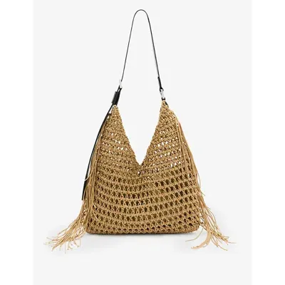 Allsaints Womens Almond Sabine Tassel-embellished Cotton Shoulder Bag