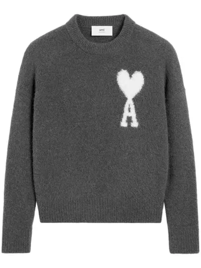 Ami Alexandre Mattiussi Ami De Coeur Crew-neck Jumper In Dark Grey