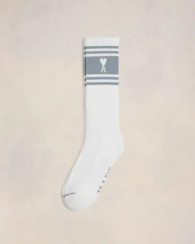 Ami Alexandre Mattiussi Intarsia-knit Logo Ribbed Socks In Clay Blue